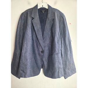 NWOT Talbots Women Blue Grey 100% Linen 1 Button Single Breasted Blazer size 20W